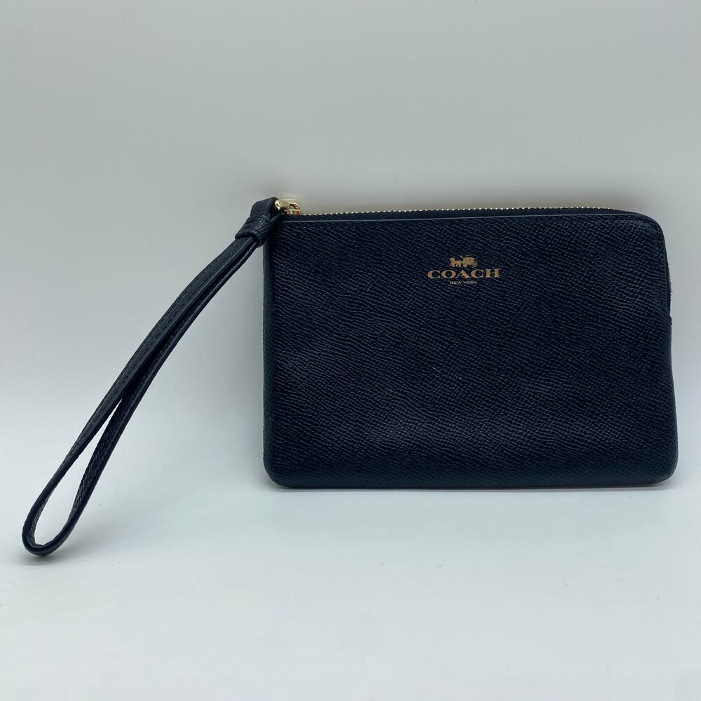 Coach Black Wristlet Wallet Zipper Closure Coin Purse Compact Coated Leather